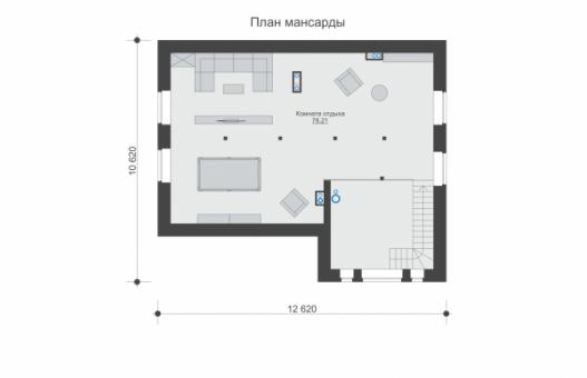 Одноэтажный дом с мансардой, террасой и большой комнатой отдыха